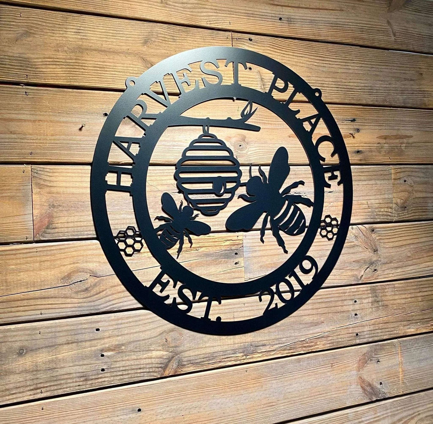 Honey Bee Family Name Established Sign - Custom Metal House Number Plaque - Perfect for Outdoor Decor in Gardens, Yards, or Farms - Ideal Housewarming Gift for Animal Lovers - HouseSensationsArt