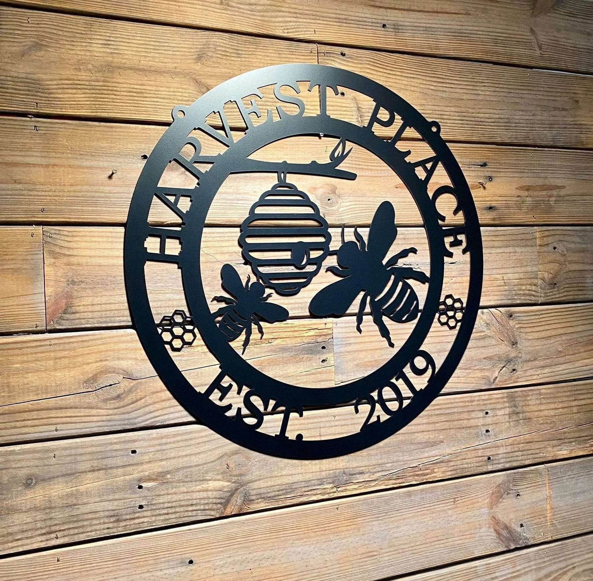 Honey Bee Family Name Established Sign - Custom Metal House Number Plaque - Perfect for Outdoor Decor in Gardens, Yards, or Farms - Ideal Housewarming Gift for Animal Lovers - HouseSensationsArt