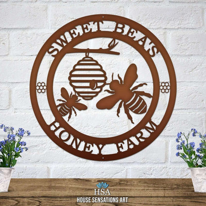 Honey Bee Family Name Established Sign - Custom Metal House Number Plaque - Perfect for Outdoor Decor in Gardens, Yards, or Farms - Ideal Housewarming Gift for Animal Lovers - HouseSensationsArt