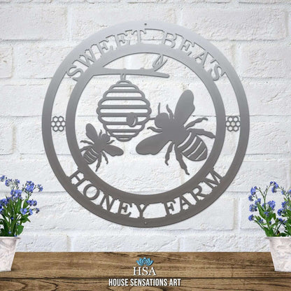 Honey Bee Family Name Established Sign - Custom Metal House Number Plaque - Perfect for Outdoor Decor in Gardens, Yards, or Farms - Ideal Housewarming Gift for Animal Lovers - HouseSensationsArt