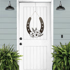 Floral horseshoe vinyl decal on white door, lucky farmhouse décor sticker, decorative home wall art, gift horseshoe design