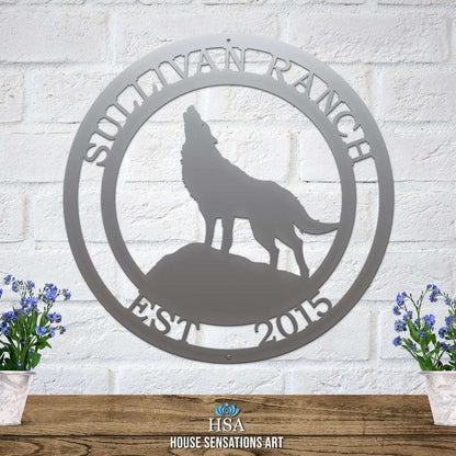 Howling Wolf Metal Ranch Sign - Custom Metal House Number Plaque - Perfect for Outdoor Decor in Gardens, Yards, or Farms - Ideal Housewarming Gift for Animal Lovers - HouseSensationsArt