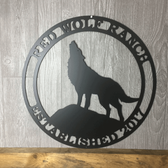 Howling Wolf Metal Ranch Sign - Custom Metal House Number Plaque - Perfect for Outdoor Decor in Gardens, Yards, or Farms - Ideal Housewarming Gift for Animal Lovers - HouseSensationsArt