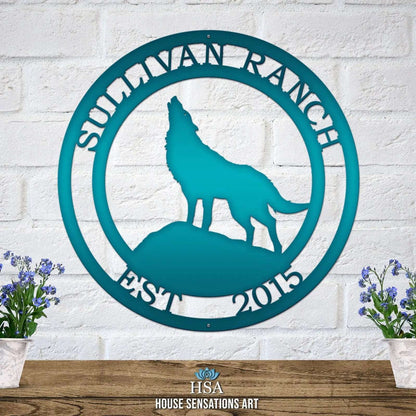 Howling Wolf Metal Ranch Sign - Custom Metal House Number Plaque - Perfect for Outdoor Decor in Gardens, Yards, or Farms - Ideal Housewarming Gift for Animal Lovers - HouseSensationsArt