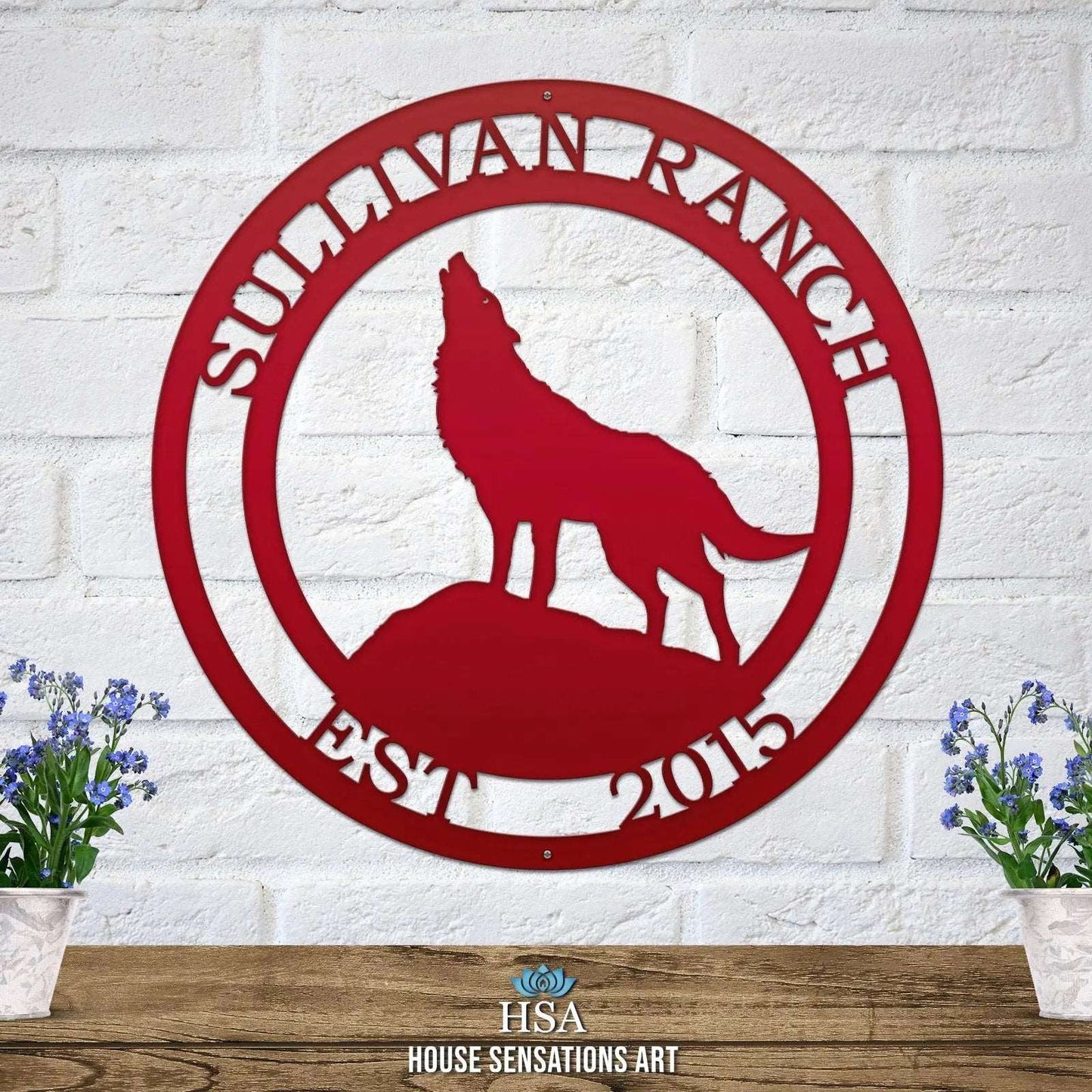 Howling Wolf Metal Ranch Sign - Custom Metal House Number Plaque - Perfect for Outdoor Decor in Gardens, Yards, or Farms - Ideal Housewarming Gift for Animal Lovers - HouseSensationsArt