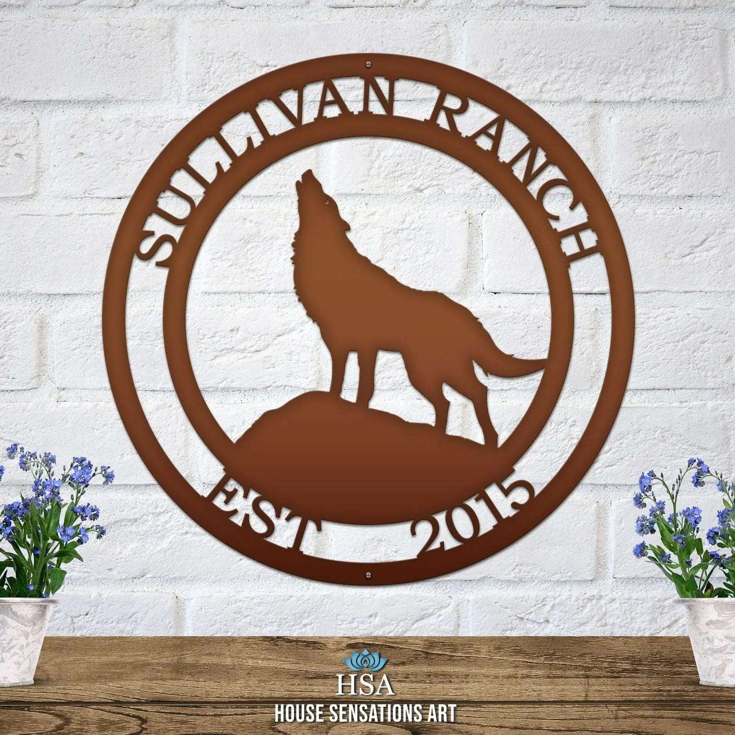 Howling Wolf Metal Ranch Sign - Custom Metal House Number Plaque - Perfect for Outdoor Decor in Gardens, Yards, or Farms - Ideal Housewarming Gift for Animal Lovers - HouseSensationsArt