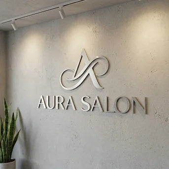 Dimensional metal logo sign mounted on a wall