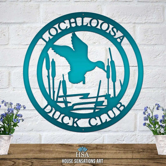 Hunter's Duck with Cattails Metal Sign - Custom Metal House Number Plaque - Perfect for Outdoor Decor in Gardens, Yards, or Farms - Ideal Housewarming Gift for Animal Lovers - HouseSensationsArt