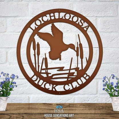 Hunter's Duck with Cattails Metal Sign - Custom Metal House Number Plaque - Perfect for Outdoor Decor in Gardens, Yards, or Farms - Ideal Housewarming Gift for Animal Lovers - HouseSensationsArt