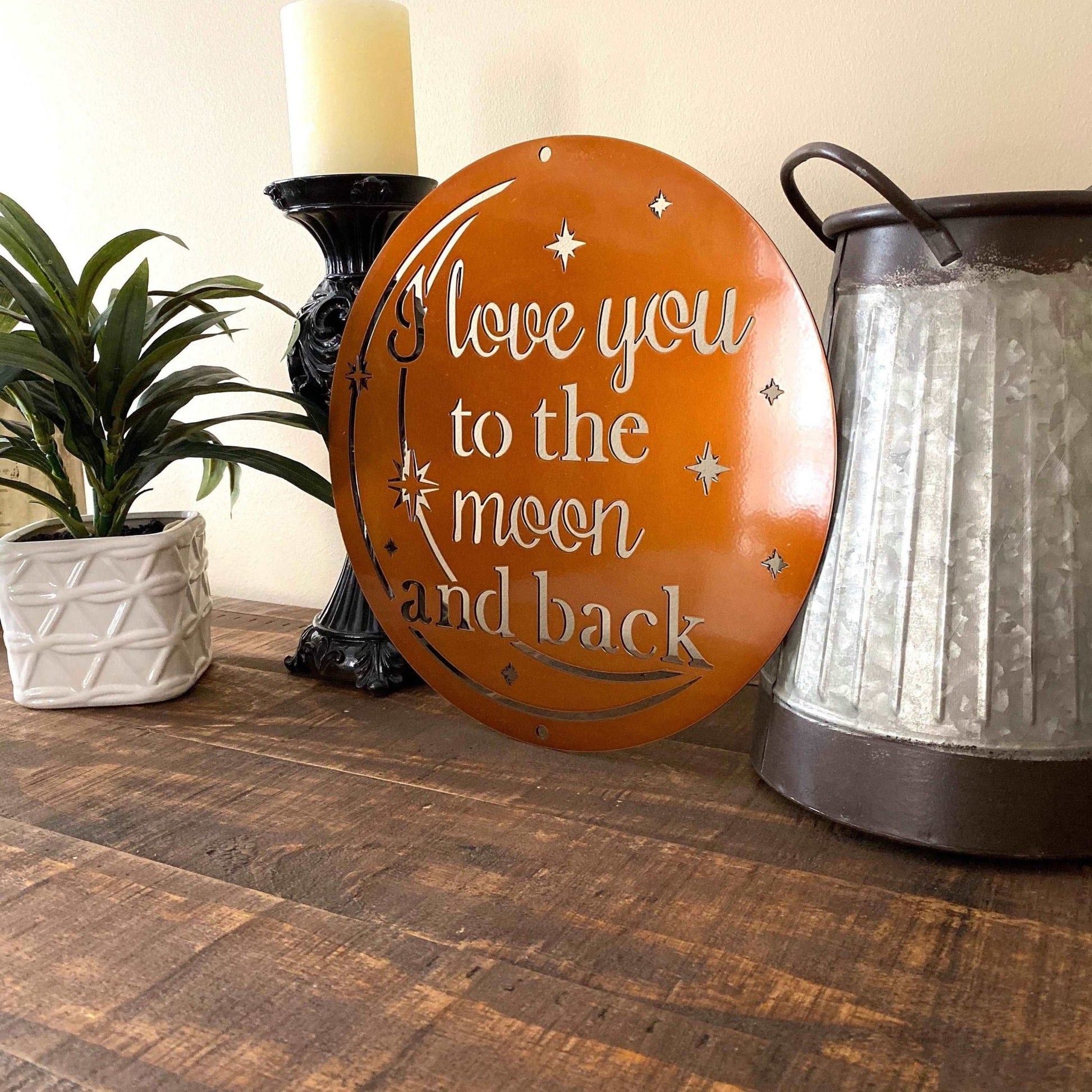 I Love You to the Moon and Back Custom Metal Wall Decor - Fast Shipping for Valentine’s Day. Choose from 7 Colors - Multiple Sizes Available - HouseSensationsArt