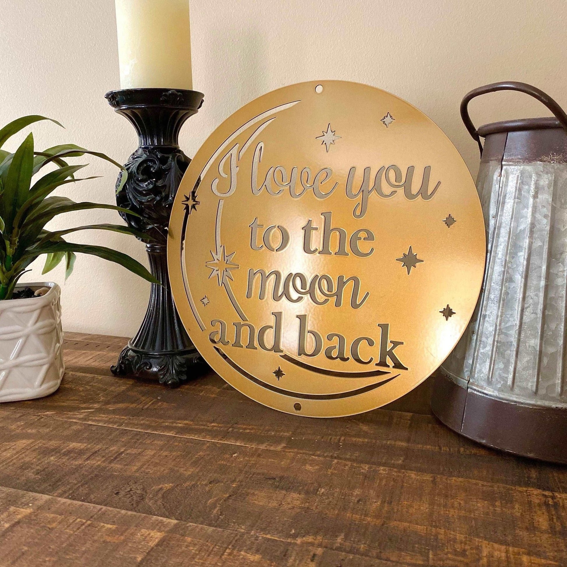 I Love You to the Moon and Back Custom Metal Wall Decor - Fast Shipping for Valentine’s Day. Choose from 7 Colors - Multiple Sizes Available - HouseSensationsArt
