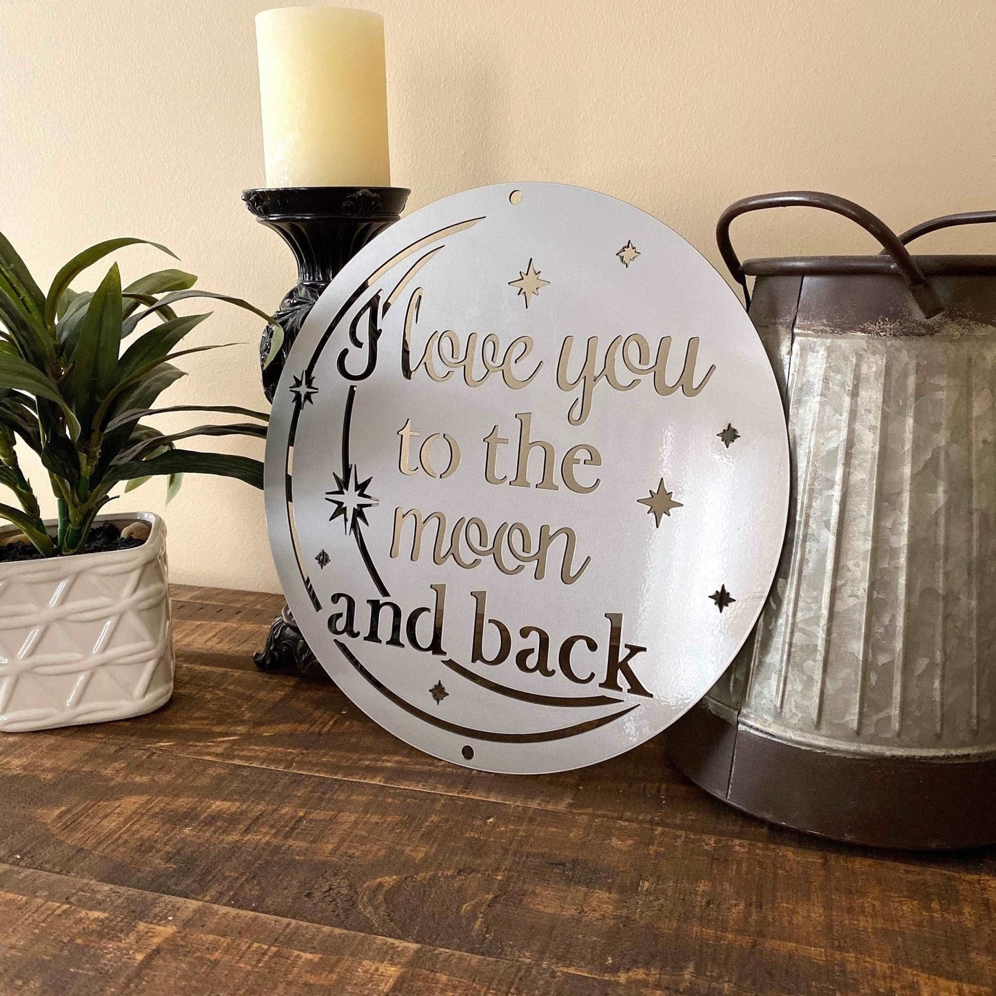 I Love You to the Moon and Back Custom Metal Wall Decor - Fast Shipping for Valentine’s Day. Choose from 7 Colors - Multiple Sizes Available - HouseSensationsArt