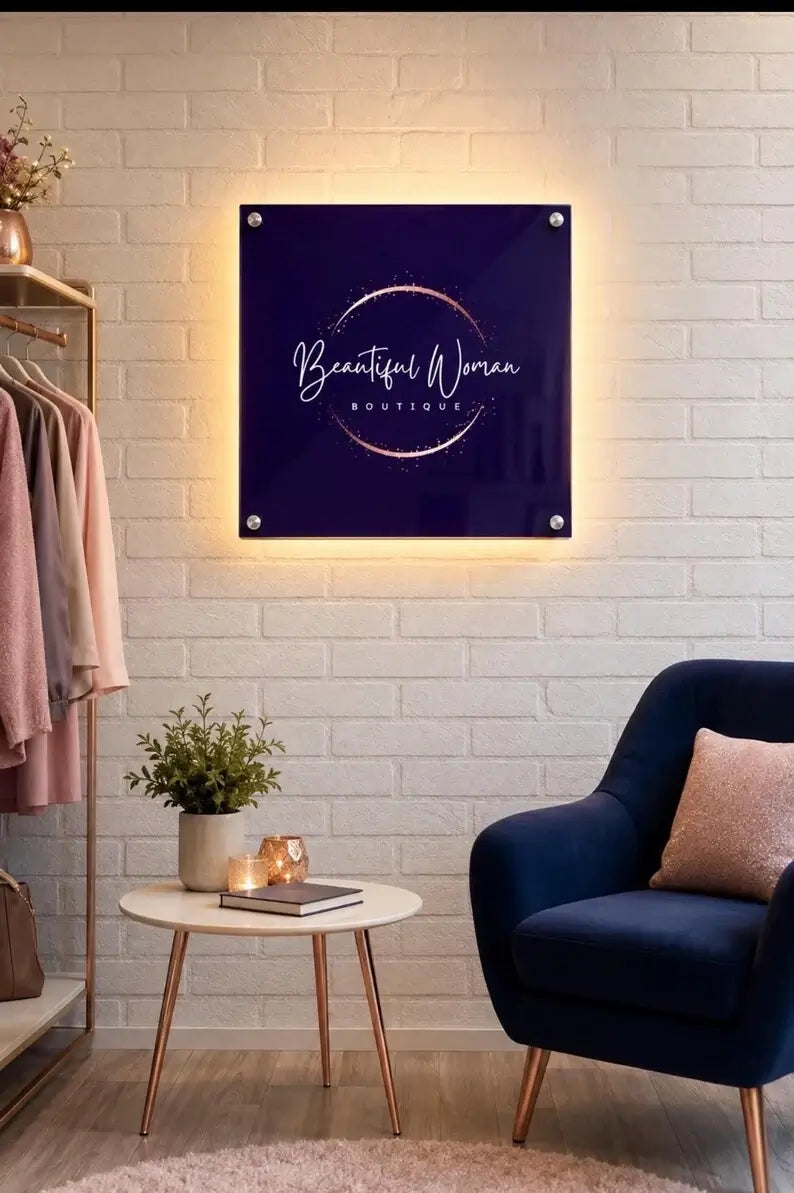 Custom Acrylic Logo Sign, Lobby Storefront Branding, UV Printed Reception Plaque