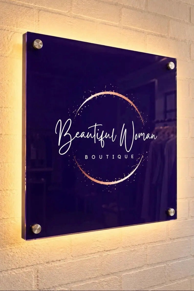 Custom Acrylic Logo Sign, Lobby Storefront Branding, UV Printed Reception Plaque