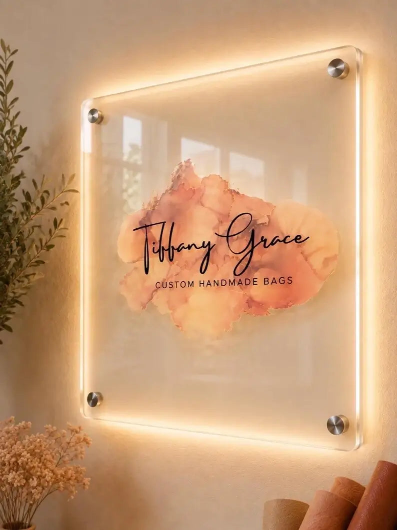 Custom Acrylic Logo Sign, Lobby Storefront Branding, UV Printed Reception Plaque