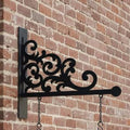 Decorative Blade Sign Bracket, Powder Coat Steel, Ornamental Scroll, Black Wall Mount