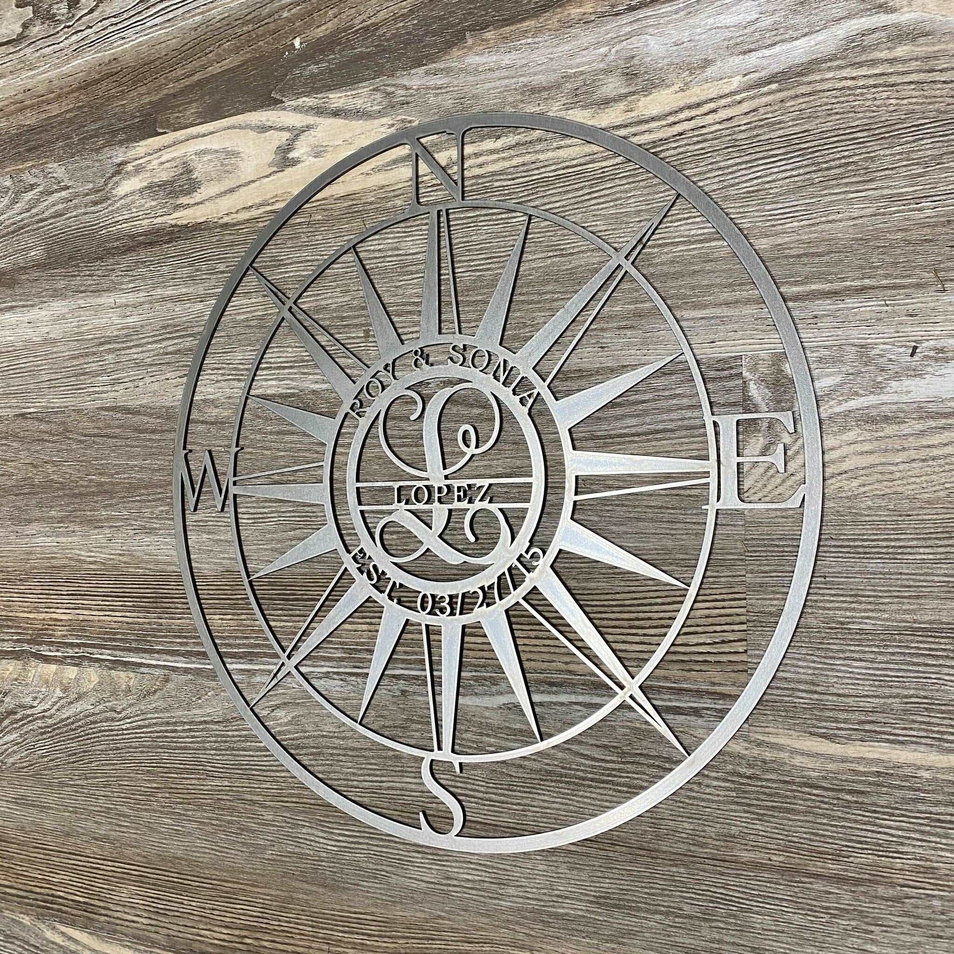 Nautical Monogram Split Name  Compass Outdoor Wall Art - Available up to 47"  House Sensations Art   