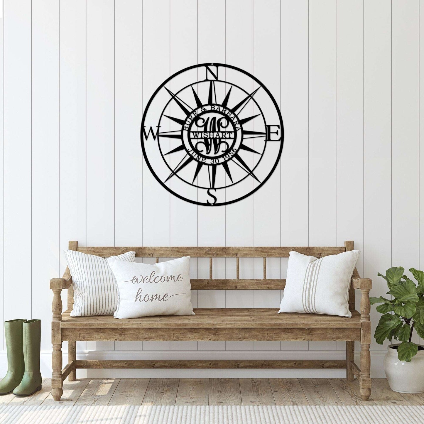 Nautical Monogram Split Name  Compass Outdoor Wall Art - Available up to 47"  House Sensations Art   