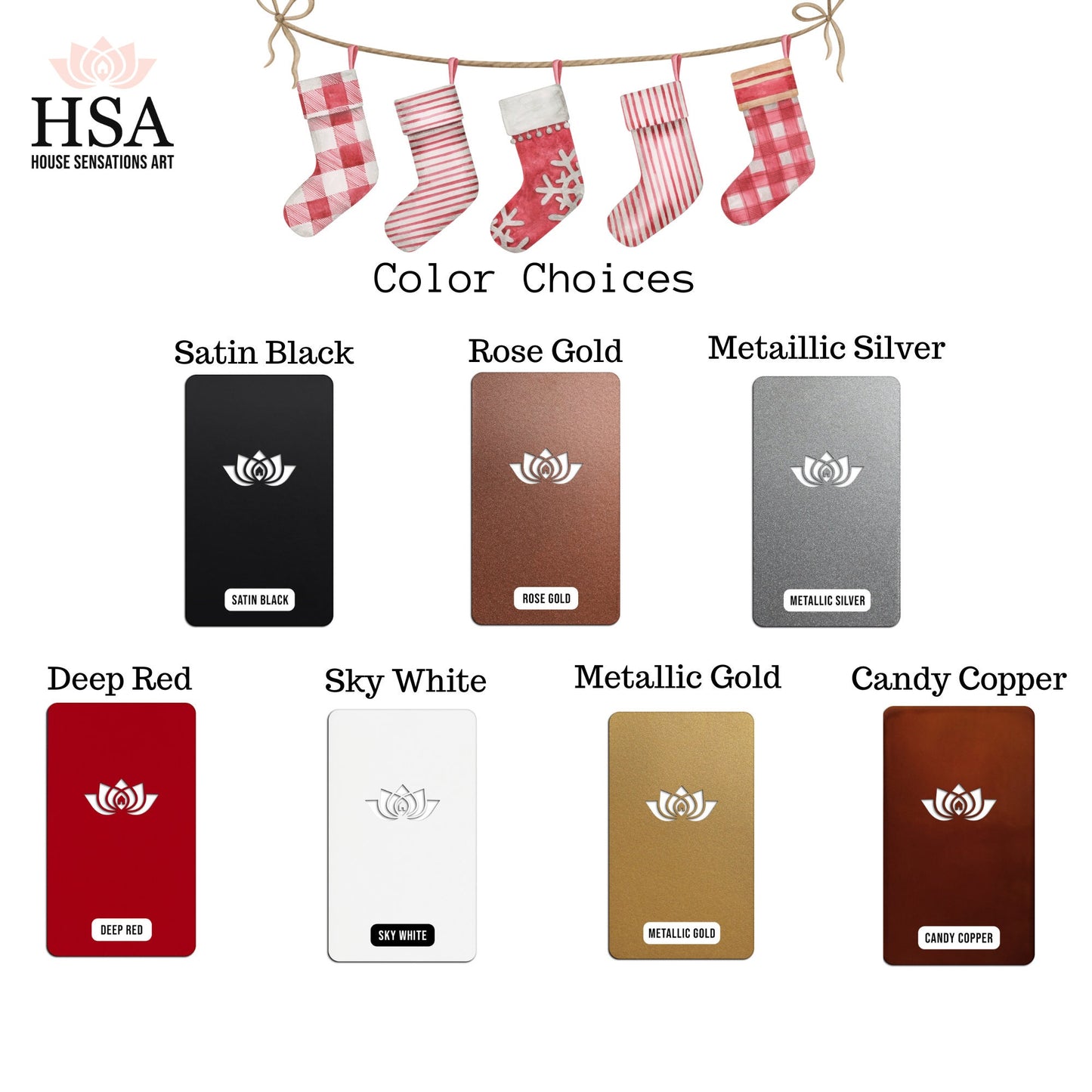 Christmas Stocking Name Tags Metal With Snowflake - Custom made, featuring laser-cut mild steel ornaments. Displayed with a variety of colorful socks, showcasing intricate floral cut-out designs, ideal for personalized festive decor.