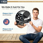 We Make It Just For You: Every Custom Metal Sign is personalized with your custom text. Personalized this Pickleball Paddle Sign with 2 lines of text with up to 16 characters in line 1 and up to 24 characters in line 2.