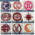 The custom metal sign has these available color options: Frosty Purple, Coral Pink, Sassy Pink, Candy Apple Red, Deep Red, Desert Crimson, Maroon, Garnet, and Tennessee Orange.