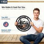 We Make It Just for YOU: This Pro Angler Custom Metal Sign comes with personalized text of your choice - add a name, short phrase, AirBNB address, and more! Top Arc holds up to 18 characters; bottom arc holds up to 18 characters.