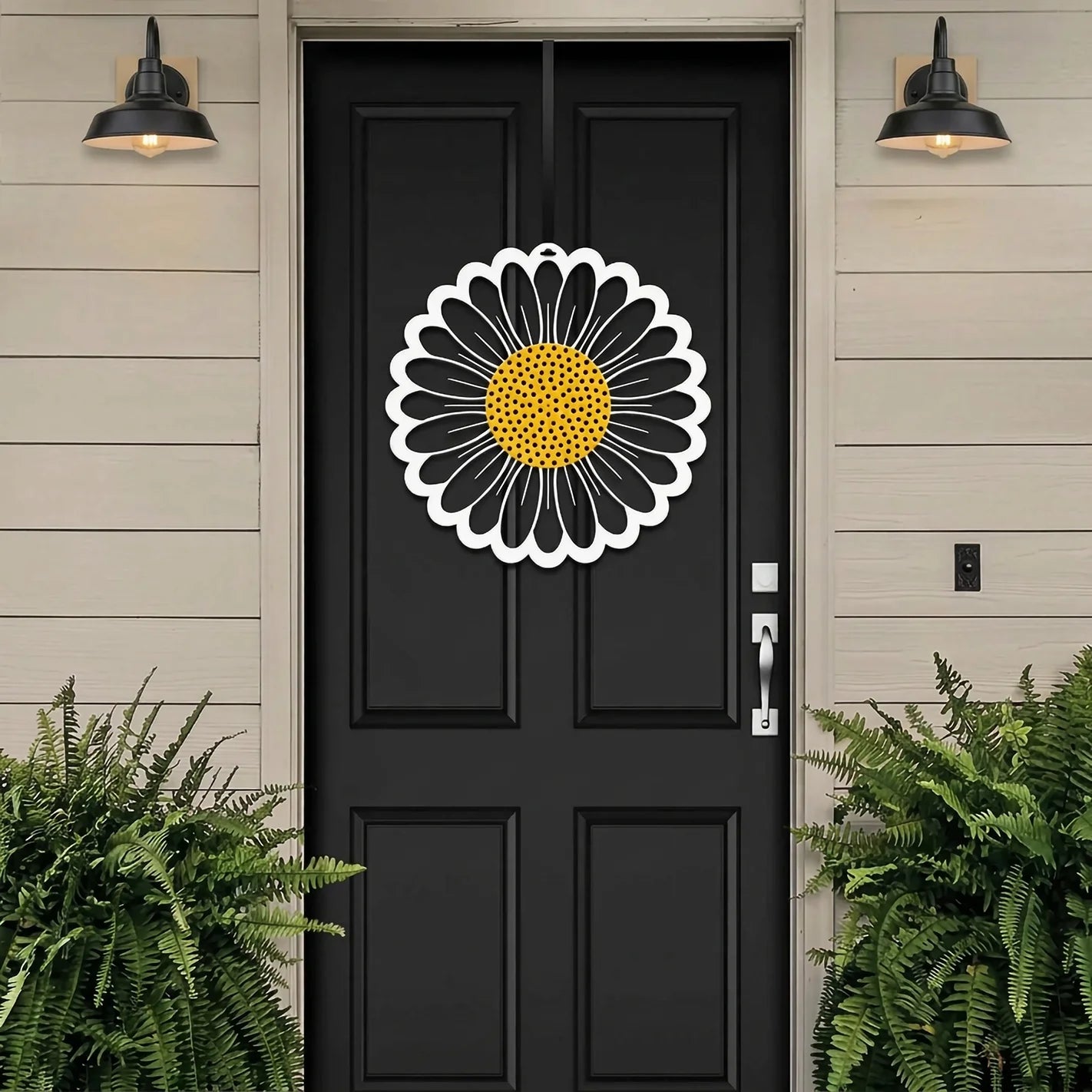 Letrero metálico de corona de margaritas – Decoración para puerta principal Regalo de inauguración de casa