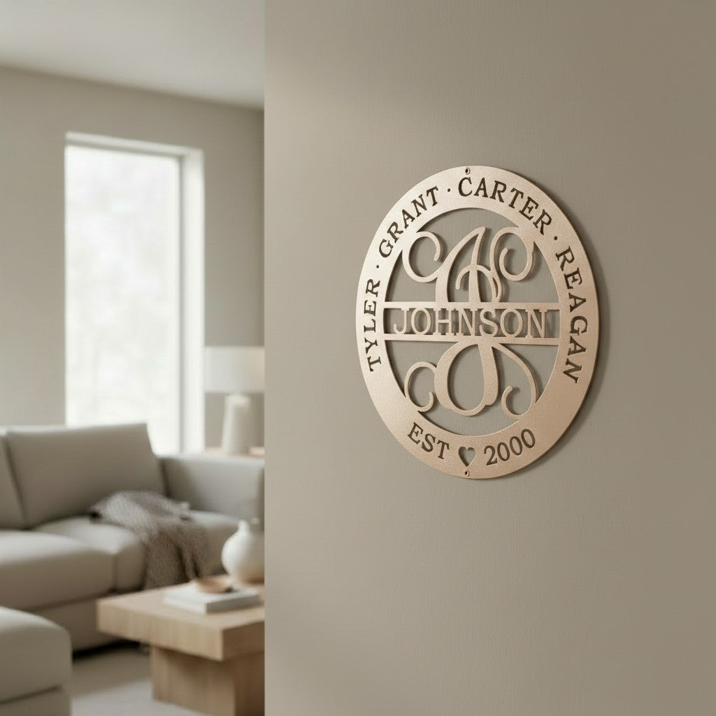 Personalized Family Name Metal Sign Monogrammed Metal Wall Decor – Monogram & Established Date Sign