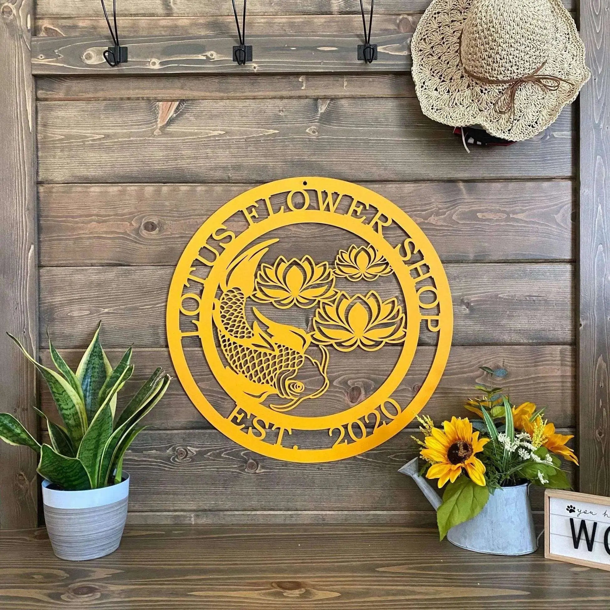 Koi Pond and Lotus Flower Metal Sign - Custom Metal House Number Plaque - Perfect for Outdoor Decor in Gardens, Yards, or Farms - Ideal Housewarming Gift for Animal Lovers - HouseSensationsArt