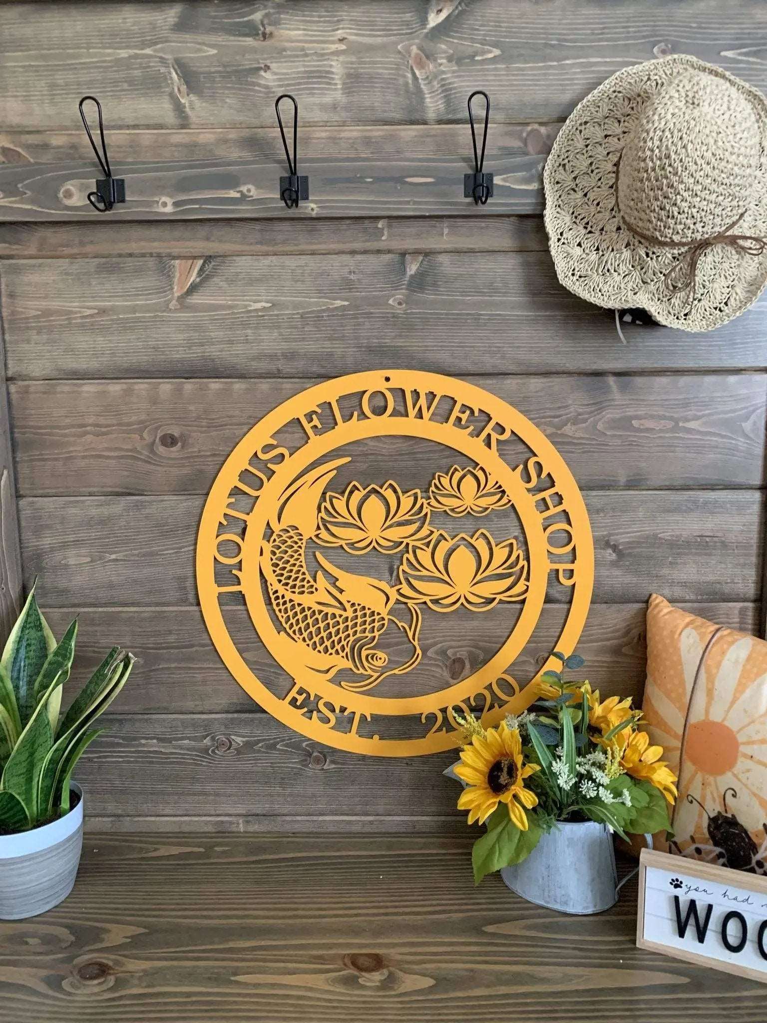 Koi Pond and Lotus Flower Metal Sign - Custom Metal House Number Plaque - Perfect for Outdoor Decor in Gardens, Yards, or Farms - Ideal Housewarming Gift for Animal Lovers - HouseSensationsArt