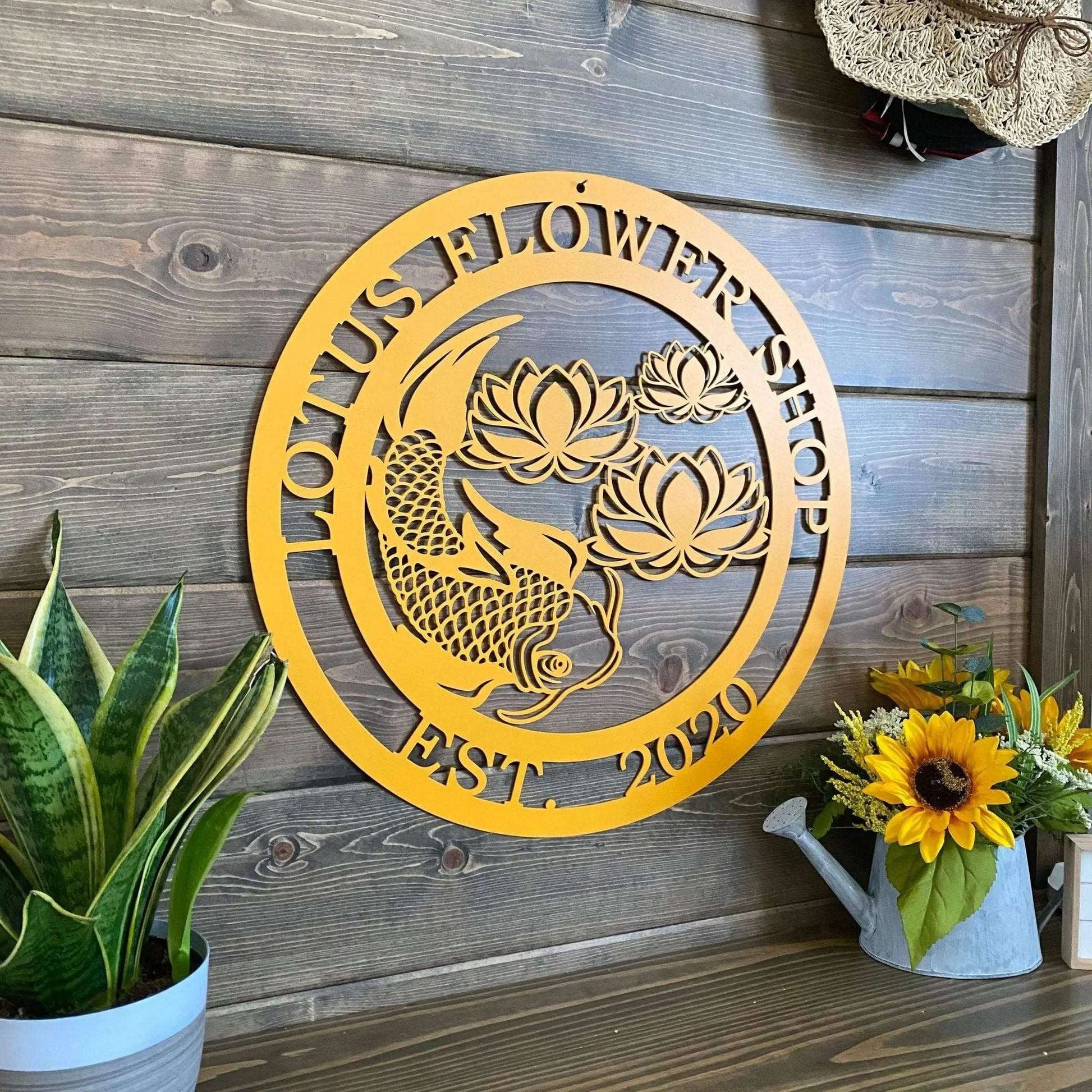 Koi Pond and Lotus Flower Metal Sign - Custom Metal House Number Plaque - Perfect for Outdoor Decor in Gardens, Yards, or Farms - Ideal Housewarming Gift for Animal Lovers - HouseSensationsArt