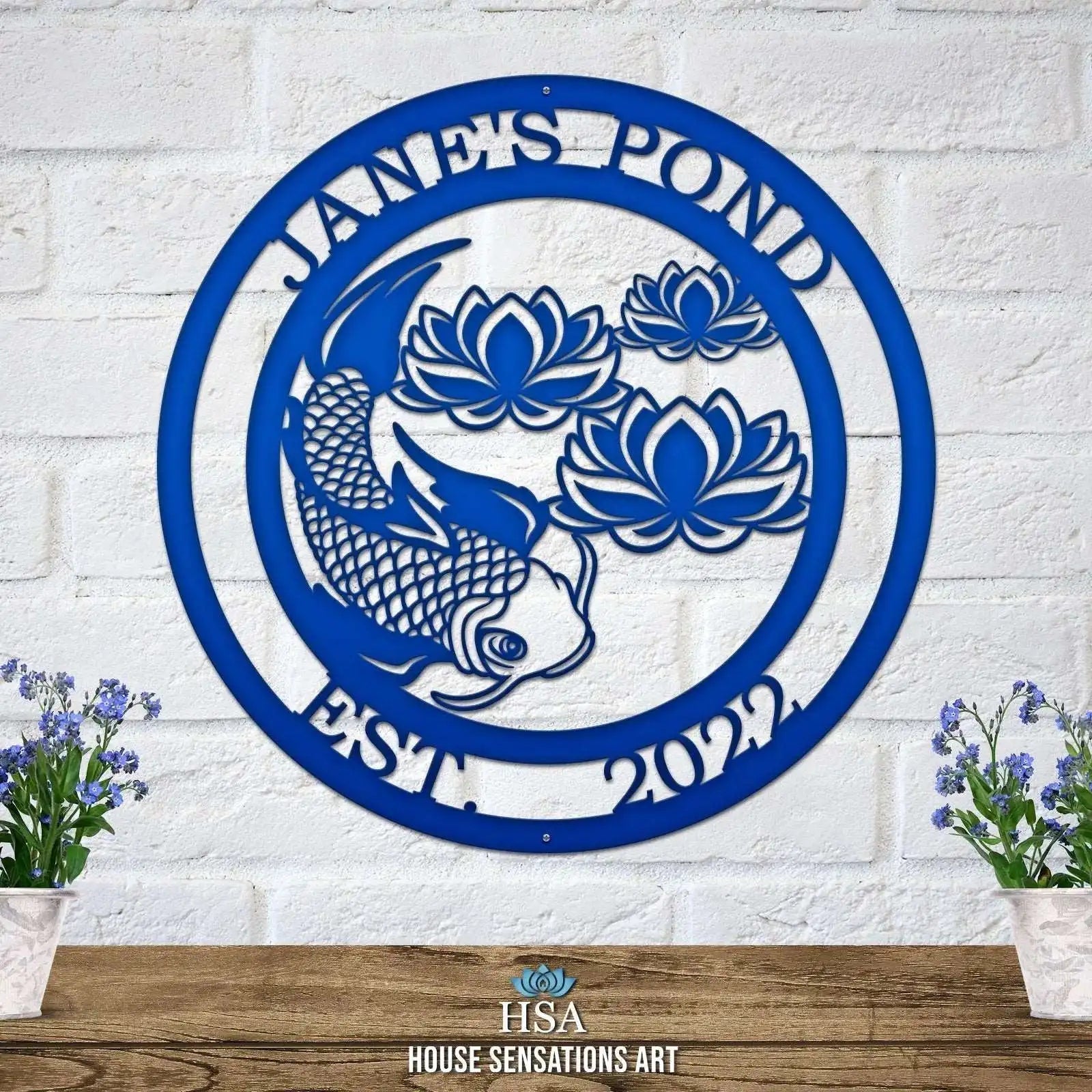 Koi Pond and Lotus Flower Metal Sign - Custom Metal House Number Plaque - Perfect for Outdoor Decor in Gardens, Yards, or Farms - Ideal Housewarming Gift for Animal Lovers - HouseSensationsArt