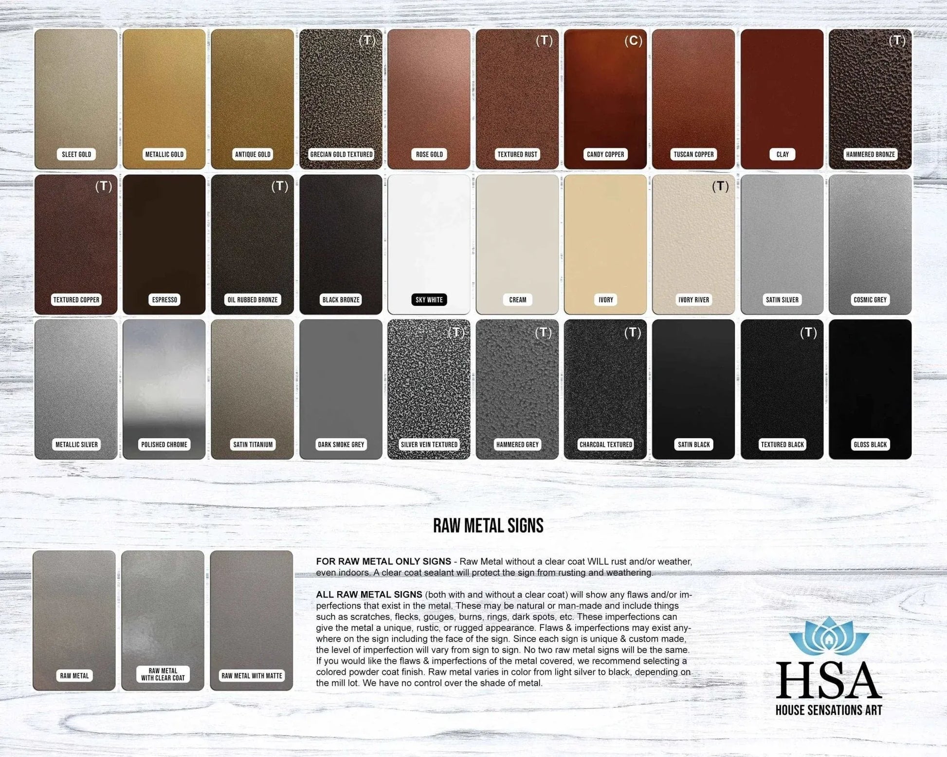 Powder coat color chart showing finishes: Candy or Textured, with colors ranging from steel gold to gloss black.