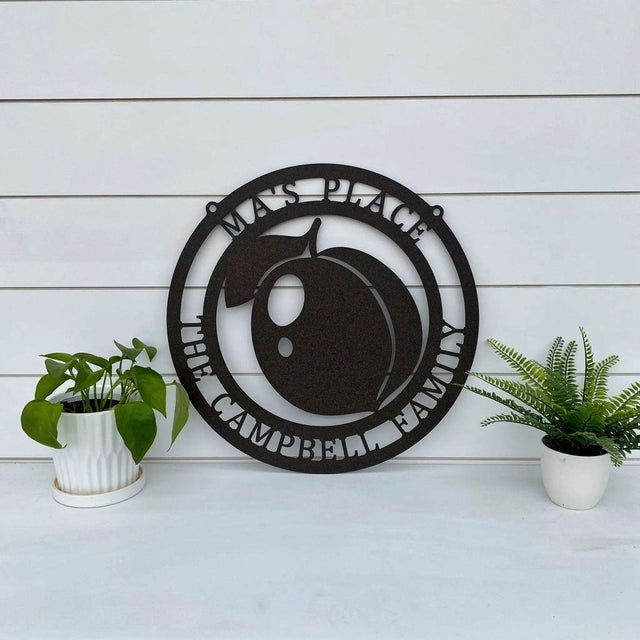 Georgia Peach wall art – custom laser cut family name metal sign for kitchen, patio, or front door decor