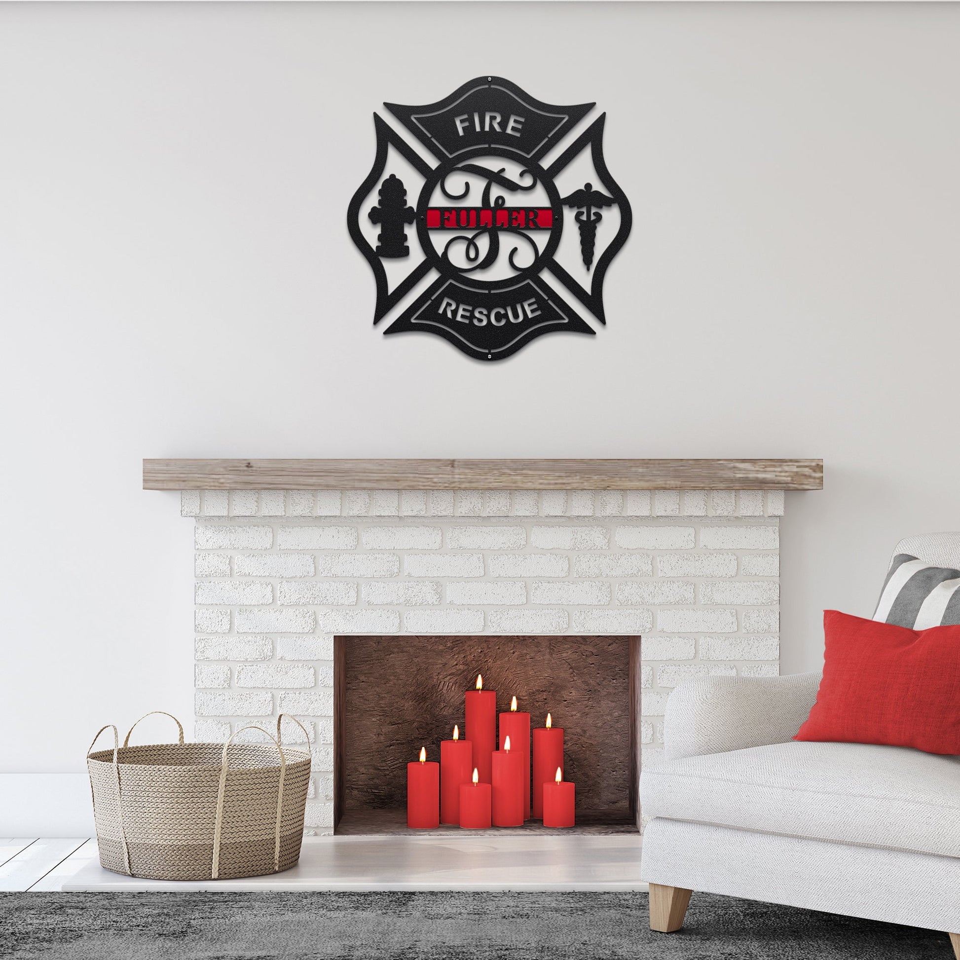Laser cut Maltese cross address sign – outdoor firefighter decor with customized numbers.