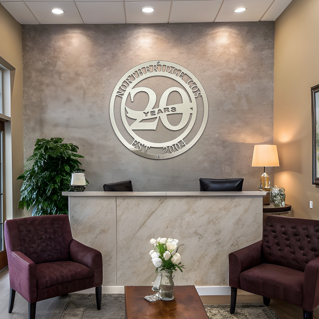 Elegant laser-cut metal business anniversary sign made from premium American steel with the year of establishment.