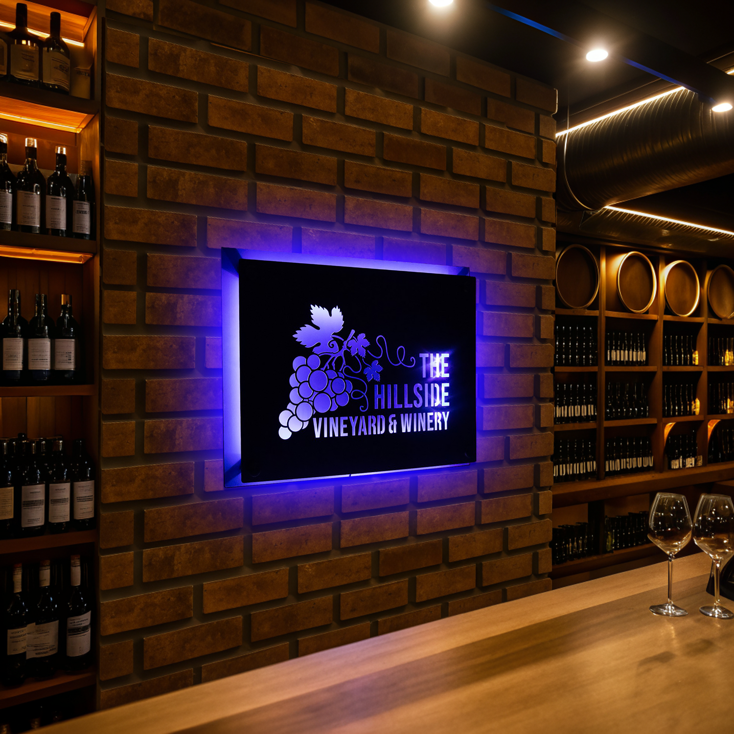 LED backlit 3D business metal logo sign with a custom backplate design, offering professional signage that lasts.