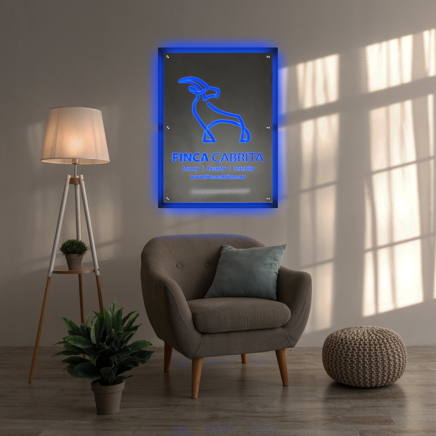LED backlit 3D business metal logo sign with custom backplate design, offering fully customizable options for branding.