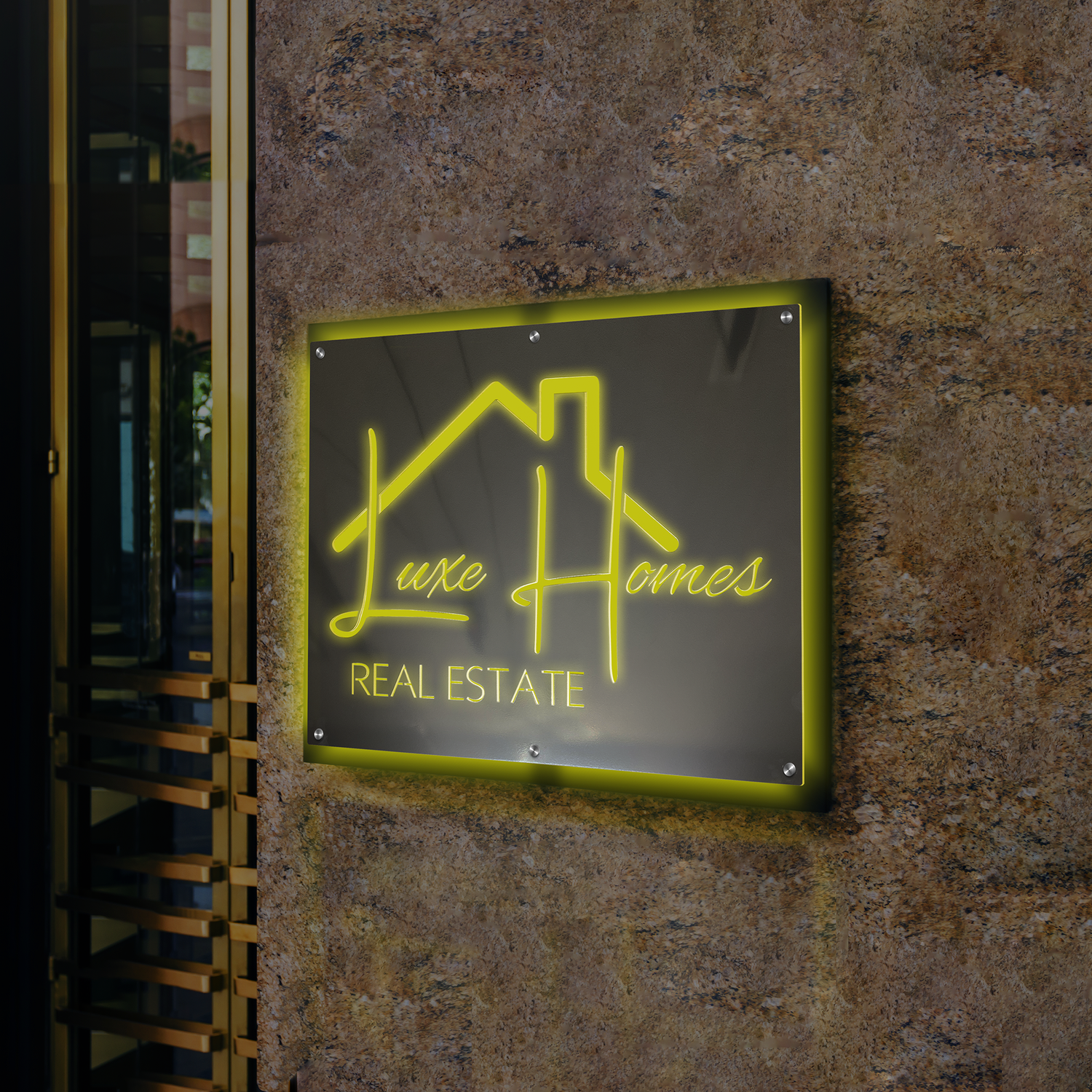 LED backlit 3D business metal logo sign with custom backplate design, showcasing premium craftsmanship.