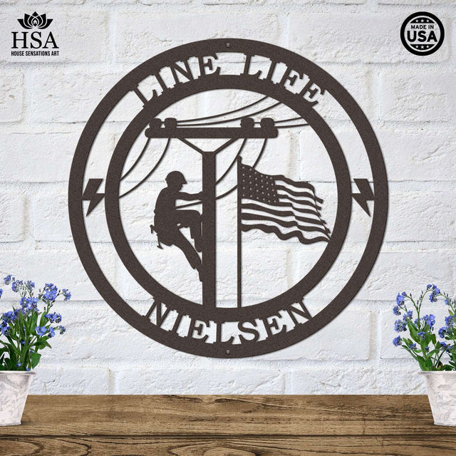 Weather-resistant lineman address sign – gift for linemen and electrical workers, custom metal home decor