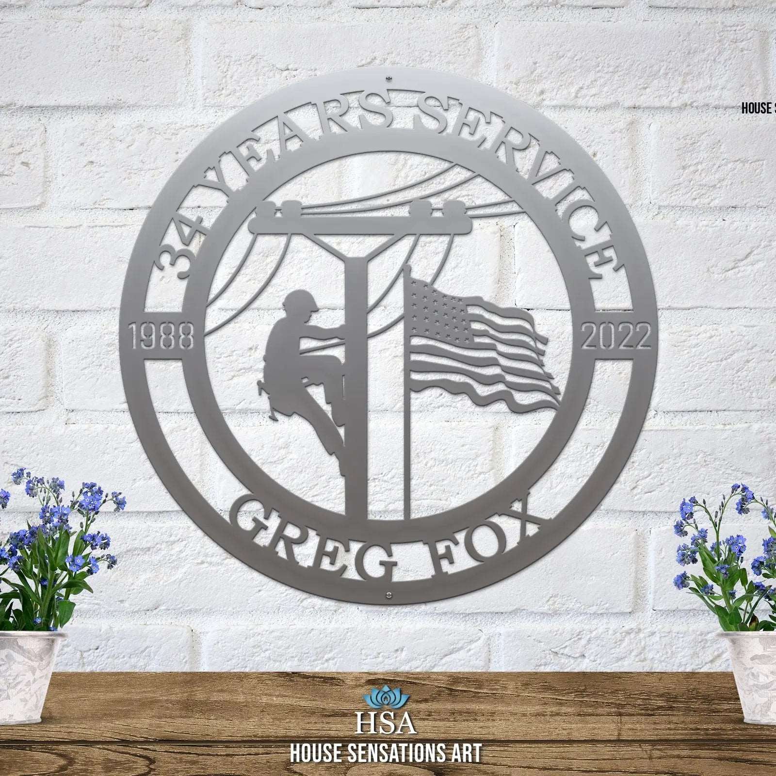 Lineman Metal Sign with Date of Service – Personalized Wall Art Plaque - HouseSensationsArt