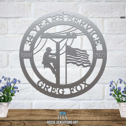 Lineman Metal Sign with Date of Service – Personalized Wall Art Plaque - HouseSensationsArt
