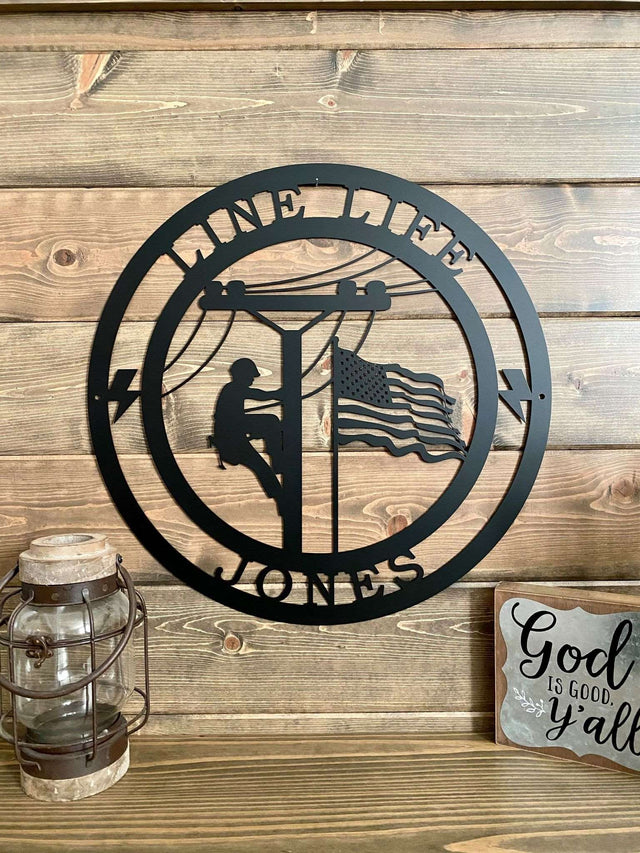Lineman Metal Sign with Date of Service – Personalized Wall Art Plaque - HouseSensationsArt
