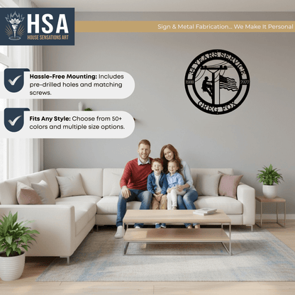 Lineman Metal Sign with Date of Service – Personalized Wall Art Plaque - HouseSensationsArt