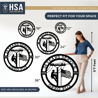 Lineman Metal Sign with Date of Service – Personalized Wall Art Plaque - HouseSensationsArt