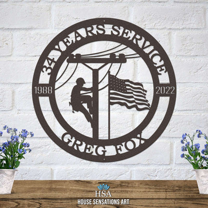 Lineman Sign - Date of Service - Custom Metal House Name Sign – Weather - Resistant Outdoor Address Signs for Firefighter, Home Décor & Housewarming Gift - HouseSensationsArt