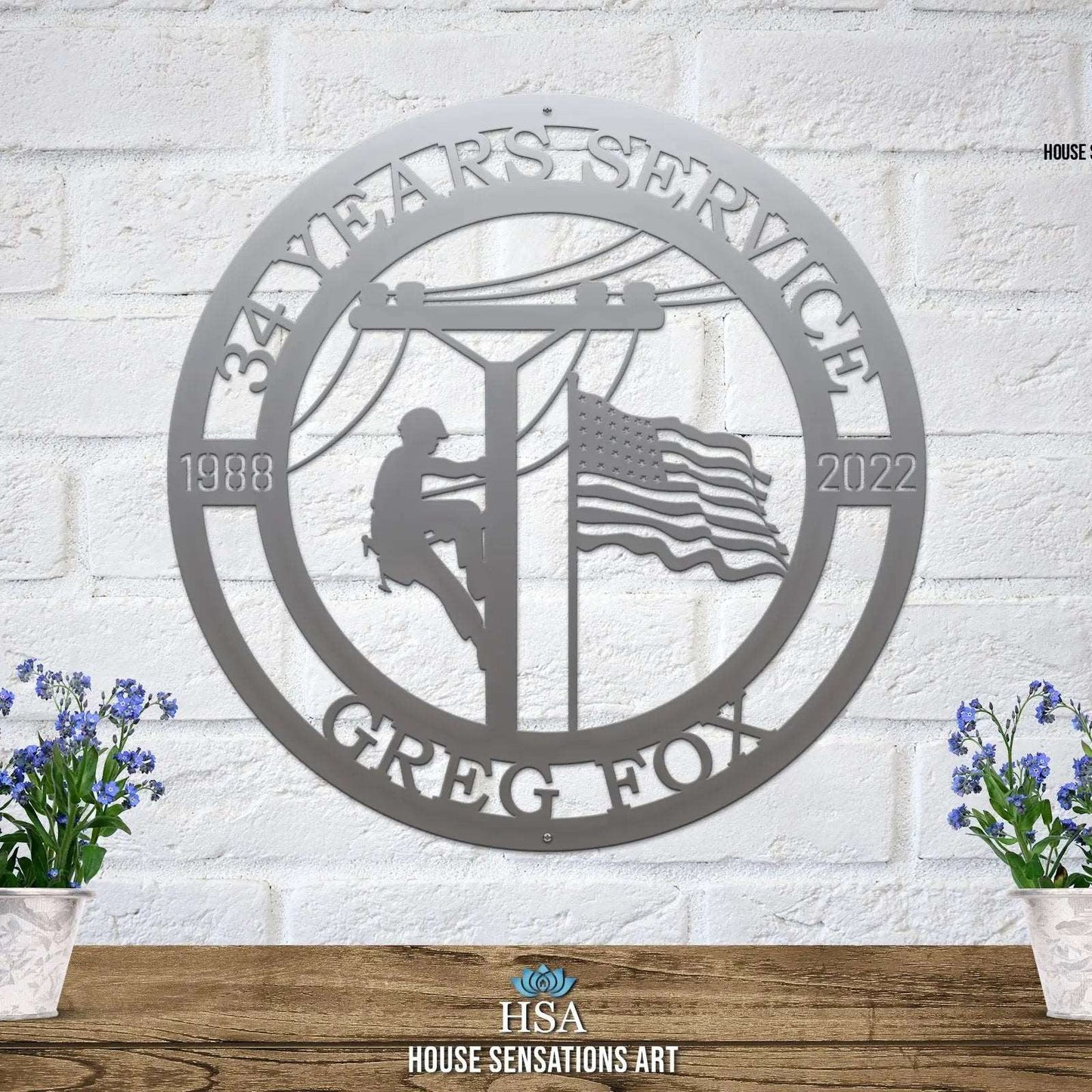 Lineman Sign - Date of Service - Custom Metal House Name Sign – Weather - Resistant Outdoor Address Signs for Firefighter, Home Décor & Housewarming Gift - HouseSensationsArt