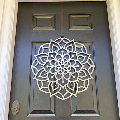 Lotus Mandala Front Door Wreath - Customizable Metal Door Decor - Personalized Welcome Sign - Durable, Rust - Resistant, Perfect for Home, Porch, and Garden – Unique Seasonal Gift - HouseSensationsArt