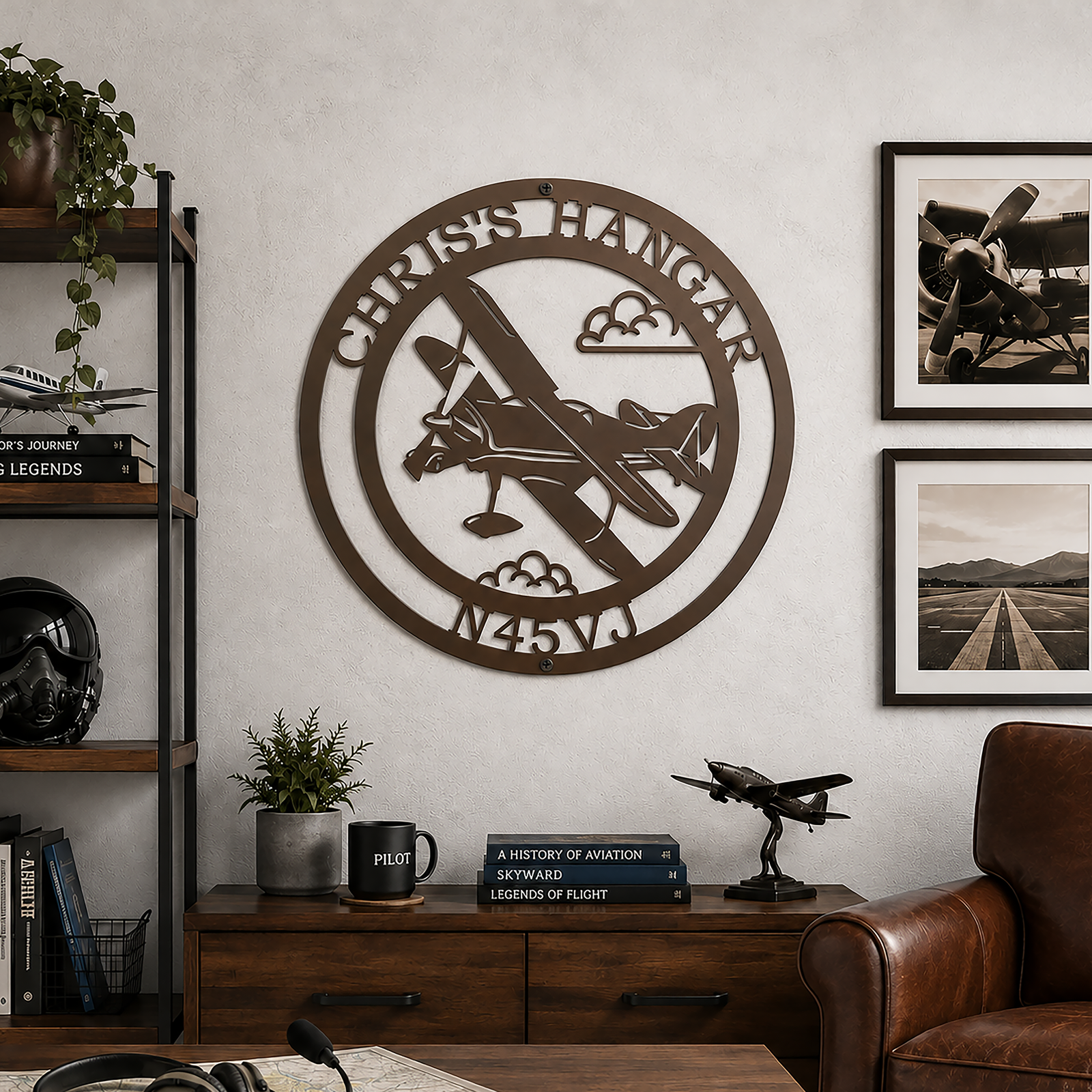 Letrero de avión personalizado – Arte de pared metálico personalizado para pilotos