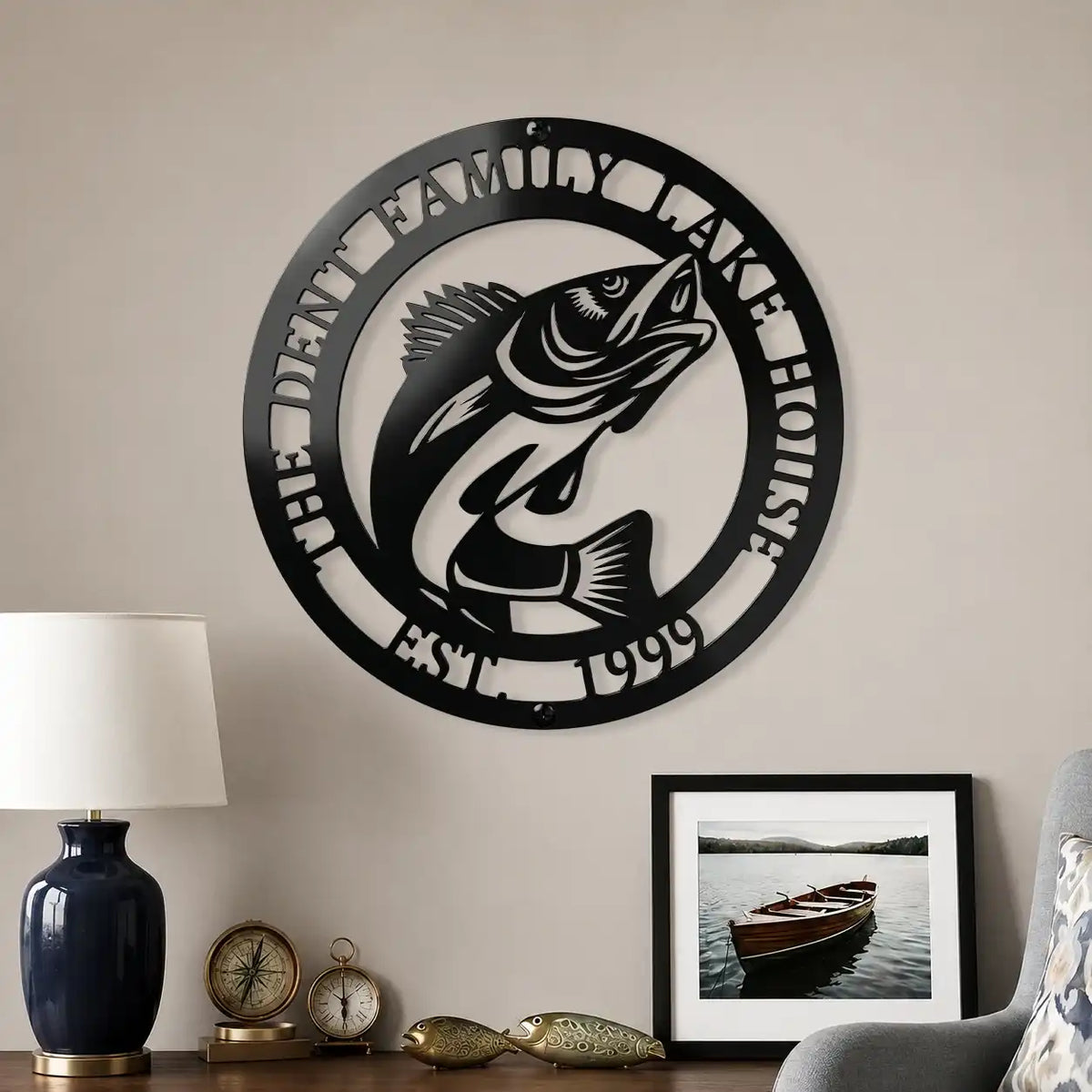 Personalized Fish Metal Signs – Custom Walleye Porch Decor for Cabin